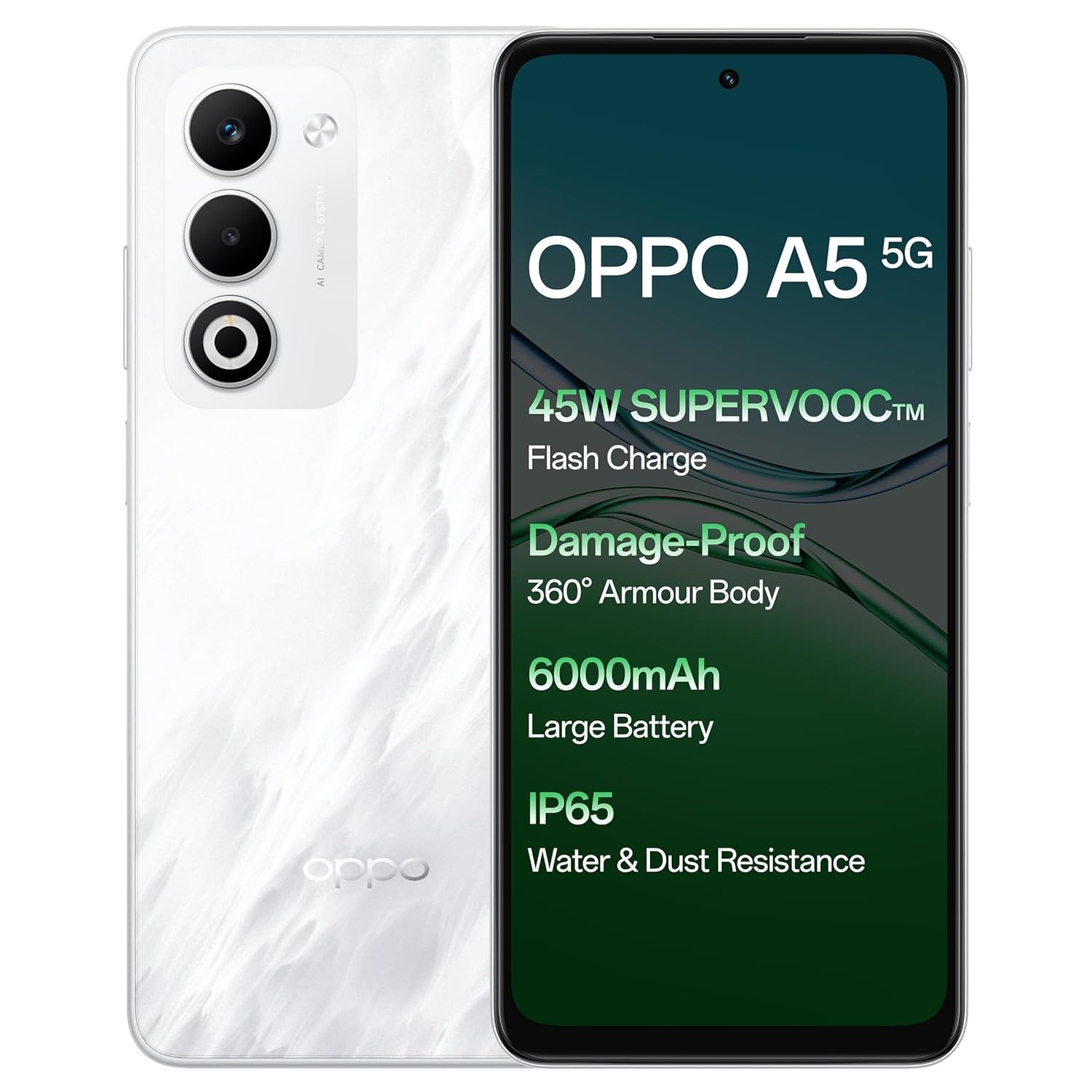 Oppo A5 5G (Mist White, 6GB RAM, 128GB Storage)